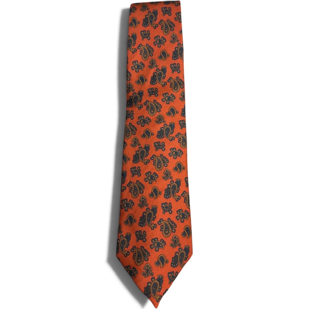 Vintage The Andover Shop Silk Paisley Tie Rust Orange Navy Made in England 3.5"